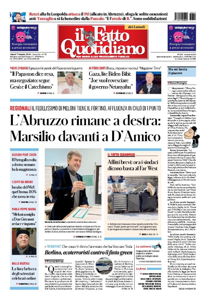 Copertina di lunedì 11 Marzo 2024