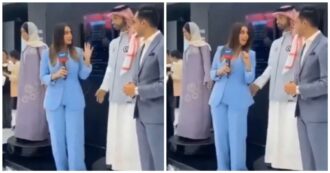 Copertina di Il robot umanoide programmato con l’intelligenza artificiale palpeggia una giornalista: la scena choc in Arabia Saudita – Video