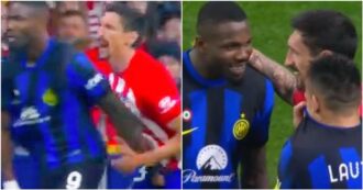 Copertina di Thuram strizza le parti intime a Savic durante Atletico Madrid-Inter: il gesto diventa virale sui social
