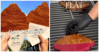 Copertina di Flat croissant, il cornetto appiattito che sta spopolando (tra le critiche) sui social: “Dovrebbe essere illegale” – Video