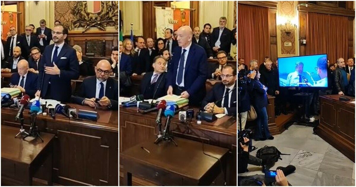 I viceministri e lo schermo tv con la faccia di Emiliano: lo show del centrodestra nell’aula consiliare di Bari per attaccare di nuovo Decaro
