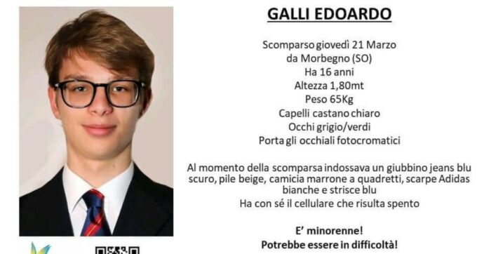 Edoardo Galli scomparso da 4 giorni: l’ipotesi che il 17enne sia in montagna o diretto in Russia