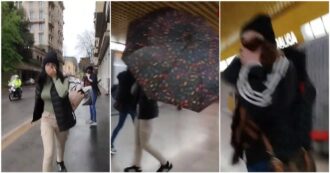 Copertina di Troupe di ‘Striscia’ insegue le borseggiatrici nella metro di Milano, loro s’infuriano e sferrano ombrellate: “Vattene via, non posso derubare nessuno qui”