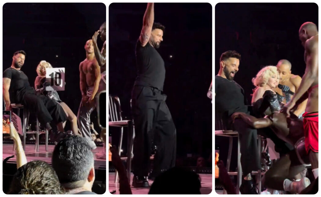 Ricky Martin travolto dai ballerini di Madonna si “accende” un po’ troppo sul palco