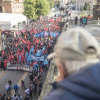 People attend a demonstration called following a general strike to say enough to the deaths at work after the Bargi power plant explosion, in Bologna, Italy, 11 April 2024. The strike proclaimed by the Italian General Confederation of Labour (CGIL) and Italian Labour Union (UIL) called for job security, for a fair tax reform and for a new social model of doing business. According to the Italian fire brigade (Corpo Nazionale dei Vigili del fuoco), at least three people died and four are still missing after an explosion at the hydroelectric power plant in Bargi that took place on 09 April. 
ANSA/MICHELE LAPINI