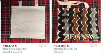 Copertina di Le borse di tela regalate alla Milano Design Week ora in vendita a prezzi folli sul web: fino a 200 euro per quelle di Saint Laurent e Zegna