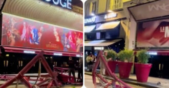 Copertina di Parigi, crollate nella notte le pale del Moulin Rouge: i pezzi in strada fino al mattino, nessun ferito