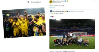 Copertina di Quella foto “invecchiata male” del PSG che sta facendo il giro del web: lo sfottò del Borussia Dortmund diventa virale