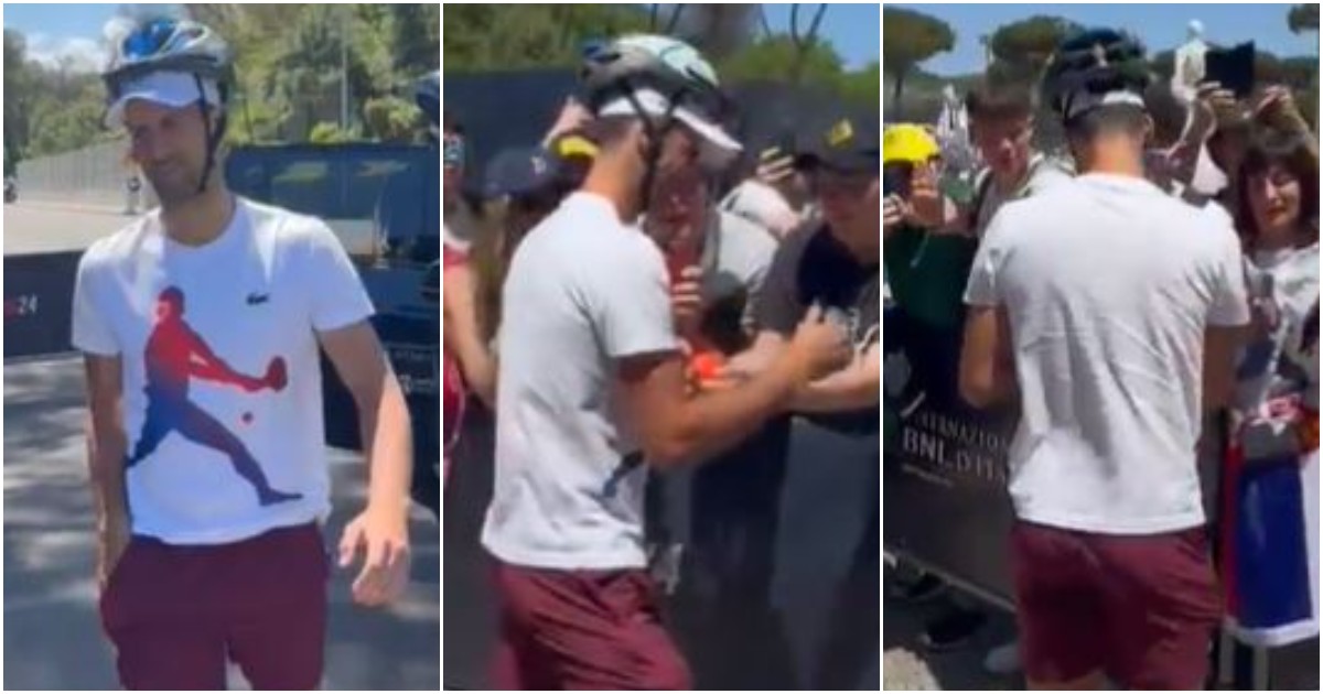 Djokovic con il caschetto tra i tifosi: l’ironia dopo la borraccia volata dagli spalti – Video