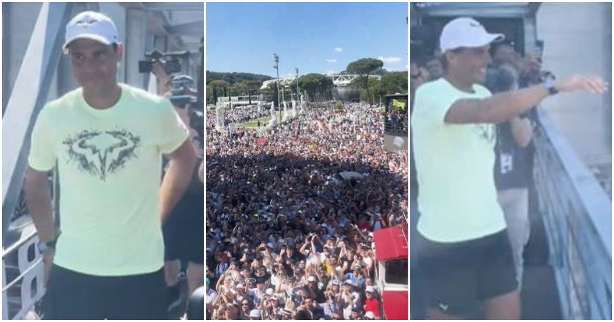 The tribute of thousands of fans to Rafael Nadal after the knockout in Rome.  Then the surprise announcement