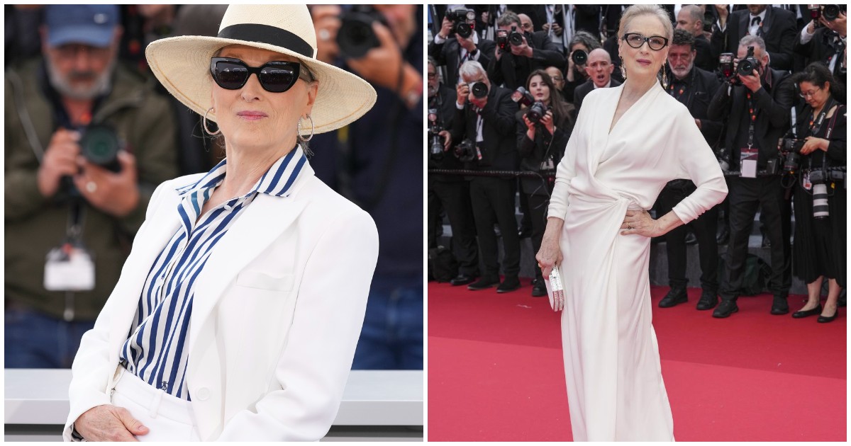 Meryl Streep regina di stile al Festival di Cannes con i suoi look: l’abito di Dior e il completo con la camicia a righe da copiare