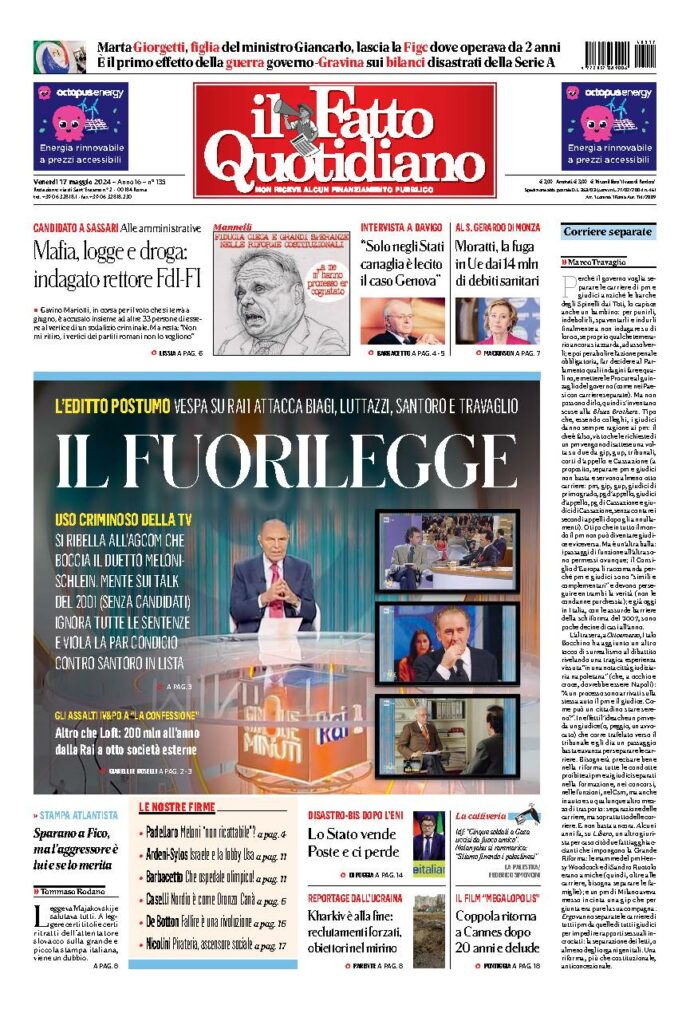 Copertina di venerdì 17 Maggio 2024