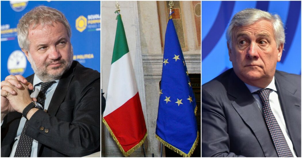 Scontro nel centrodestra sulla bandiera europea che Borghi (Lega) vuole eliminare dagli edifici pubblici. Tajani: “Ignorante”