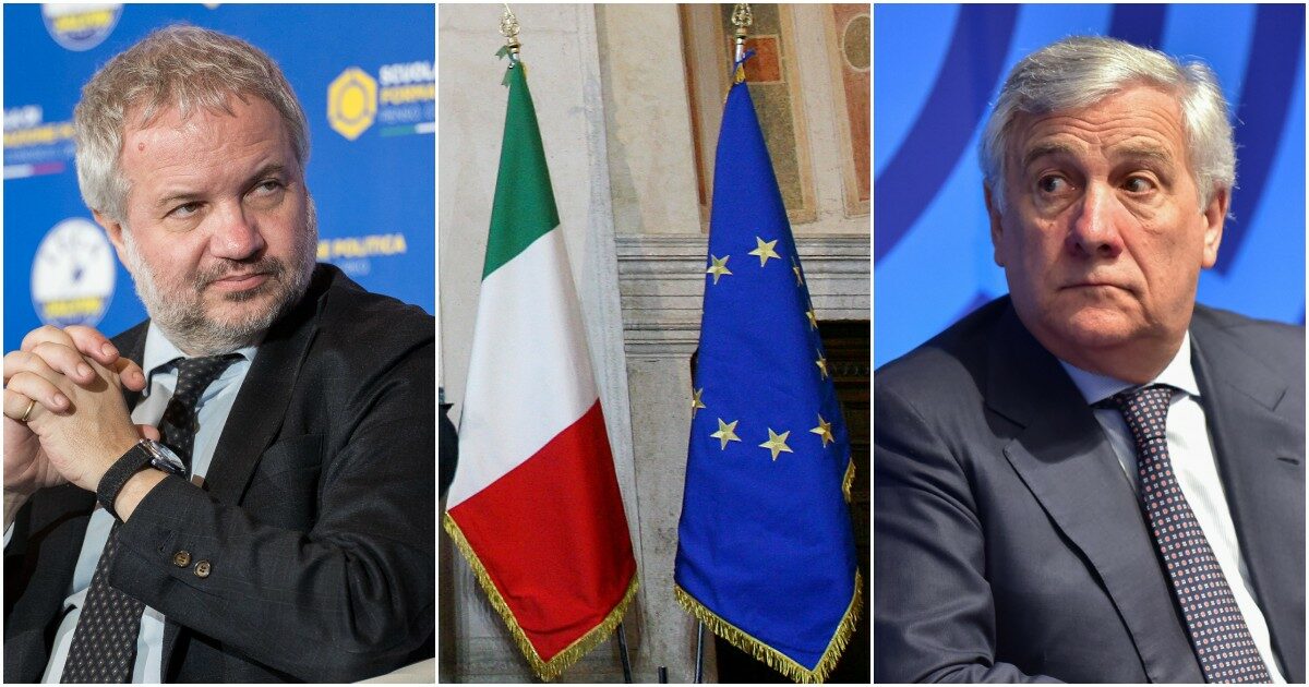 Scontro nel centrodestra sulla bandiera Ue che Borghi (Lega) vuole eliminare dagli edifici pubblici. Tajani: “Ignorante”