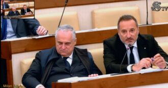 Copertina di Lotito ha un colpo di sonno e chiude gli occhi durante le audizioni in Senato: De Laurentiis lo sveglia a distanza – Video