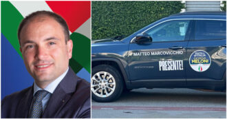 Copertina di Verbania, il candidato di Fratelli d’Italia con lo slogan “Presente!” sull’auto. Lui: “Equivoco, voglio sottolineare la mia azione sul territorio”