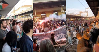 Copertina di Bologna, così i manifestanti pro-Palestina hanno occupato i binari della stazione: il video con cori e fumogeni