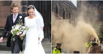 Copertina di Due attiviste ambientaliste “macchiano” il matrimonio dell’anno del milionario Duca di Westminster. Presente l’amico di infanzia il principe William