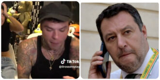 Copertina di Fedez chiama Matteo Salvini in diretta e riattacca subito dopo il “pronto”, poi ride con gli amici. Ma l’assistente del rapper sbotta – Video