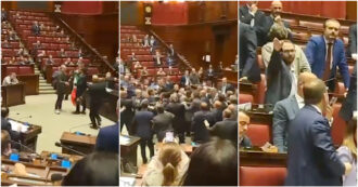 Copertina di La protesta di Donno, la rissa e il deputato M5s cade a terra: il video dell’aggressione alla Camera. Le opposizioni alla Lega: “Fate schifo”