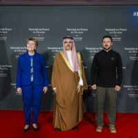 epa11412851 Swiss Federal President Viola Amherd (L) poses with Minister of Foreign Affairs Faisa bin Farhan Al Saud of Saudi Arabia (C) and Ukraine’s President Volodymyr Zelensky (R) during the Summit on Peace in Ukraine, in Stansstad near Lucerne, Switzerland, 15 June 2024. International heads of state gather on 15 and 16 June at the Buergenstock Resort in central Switzerland for the two-day Summit on Peace in Ukraine.  EPA/ALESSANDRO DELLA VALLE / POOL                     EDITORIAL USE ONLY  EDITORIAL USE ONLY