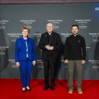 epa11412891 Swiss Federal President Viola Amherd (L) poses with Cardinal Secretary of State of Vatican City Pietro Parolin (C) and Ukraine’s President Volodymyr Zelensky (R) during the Summit on Peace in Ukraine, in Stansstad near Lucerne, Switzerland, 15 June 2024. International heads of state gather on 15 and 16 June at the Buergenstock Resort in central Switzerland for the two-day Summit on Peace in Ukraine.  EPA/ALESSANDRO DELLA VALLE / POOL                     EDITORIAL USE ONLY  EDITORIAL USE ONLY