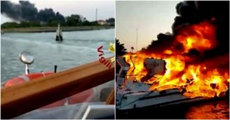 Copertina di Esplosione e violento incendio a Venezia, barche in fiamme al cantiere navale di Murano: altissima colonna di fumo – Video