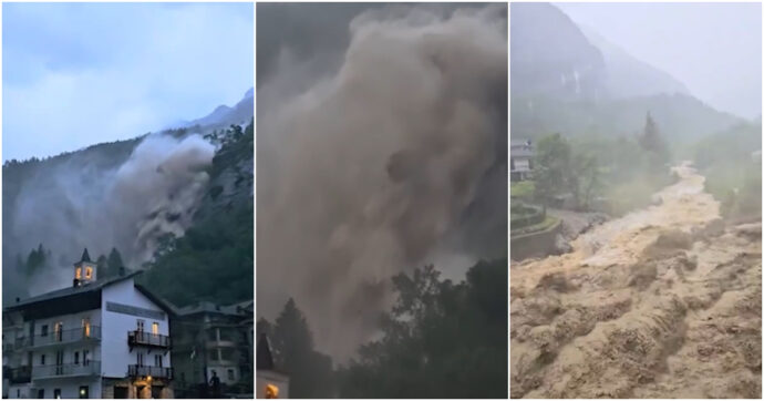 Copertina di Alluvione in Piemonte, la cascata di Noasca salta il ponte del paese: le immagini della furia dell’acqua fanno paura