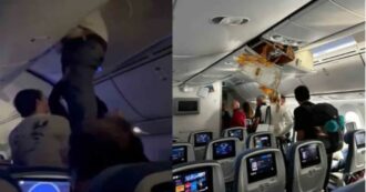 Copertina di Passeggeri sbalzati dai sedili e incastrati nelle cappelliere: le immagini della turbolenza sul volo Madrid-Montevideo