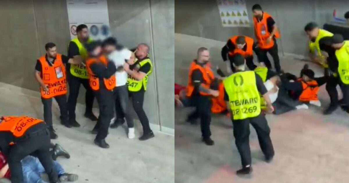 Due tifosi presi a calci e pugni da almeno 7 steward durante Portogallo Slovenia: il video della violenza girato dagli spalti