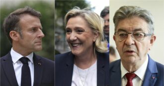 Copertina di Elezioni in Francia, dallo choc per l’onda nera al rischio ingovernabilità: al via il voto decisivo. La sfida di Macron a Le Pen (e Mélenchon) per sopravvivere