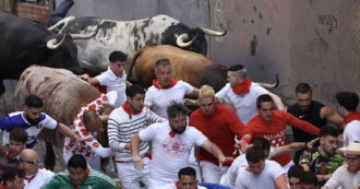 Copertina di Dieci feriti in due giorni nella tradizionale corsa dei tori a Pamplona. Protestano gli attivisti: “Più che una prova di coraggio, una crudeltà medievale”