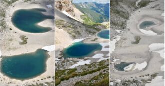 Copertina di Le immagini della sofferenza del lago di Pilato: “Meno acqua? Fa più caldo e ci sono meno nevicate. Ma c’entra anche il sisma del 2016”