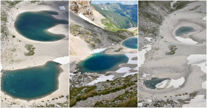 Le immagini della sofferenza del lago di Pilato: “Meno acqua? Fa più caldo e ci sono meno nevicate. Ma c’entra anche il sisma del 2016”