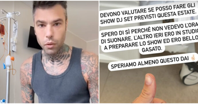 Copertina di “Articoli di fantascienza su di me parlano di abuso di alcol e droghe, chiarisco. Devono valutare se posso fare dj set questa estate”: Fedez parla dall’ospedale