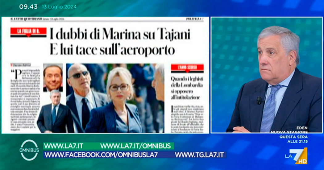 Tajani a La7: “Il mio silenzio sull’aeroporto intitolato a Berlusconi? Voglio evitare polemiche”. E smentisce il gelo con Marina