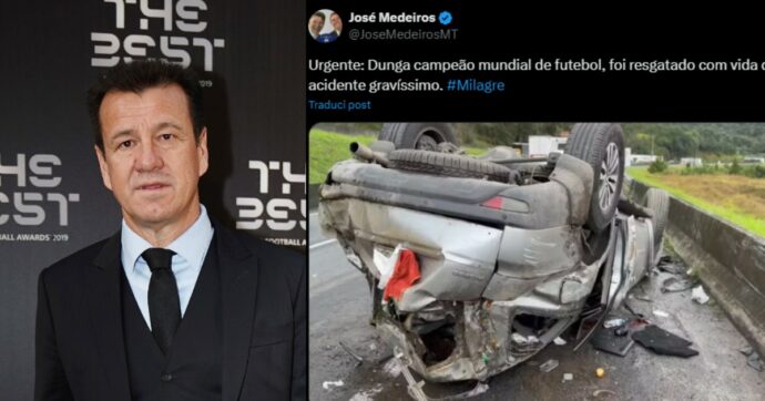 Spaventoso incidente per Carlos Dunga e la moglie: auto distrutta, sono ricoverati in ospedale