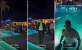 Copertina di Prende il bouquet e lo lancia in piscina: il gesto di Edoardo Tavassi al matrimonio di Clizia Incorvaia e Paolo Ciavarro