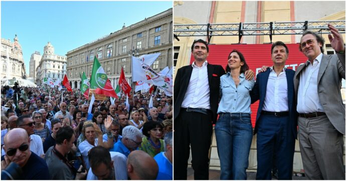 Genova, il centrosinistra in piazza per chiedere le dimissioni di Toti: “Sta tenendo ai domiciliari una regione”