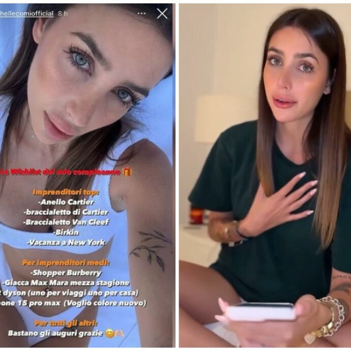 “Anelli e bracciali di Cartier per il mio compleanno. Non fatemi regalini da 200 euro, non me ne faccio niente”: la lista di Michelle Comi fa discutere