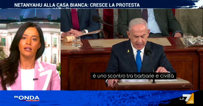 Copertina di Gaza, Jebreal a La7: “Netanyahu negli Usa? Vuole più armi per finire il lavoro, cioè lo sterminio e il genocidio dei palestinesi”