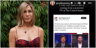 Copertina di “Spero che sua figlia non abbia bisogno della fecondazione in vitro”: Jennifer Aniston a muso duro contro il senatore JD Vance