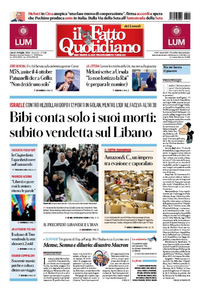 Copertina di lunedì 29 Luglio 2024