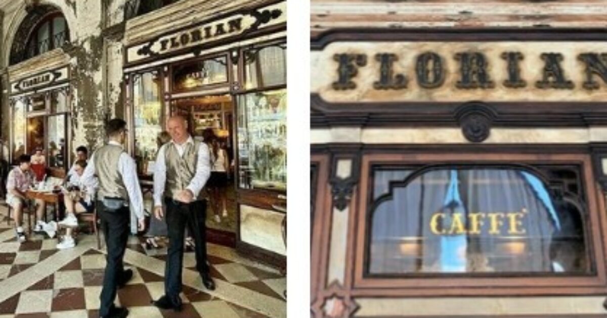 Troppo caldo, i camerieri e i commis dello storico Caffè Florian di Venezia ‘si tolgono la giacca’