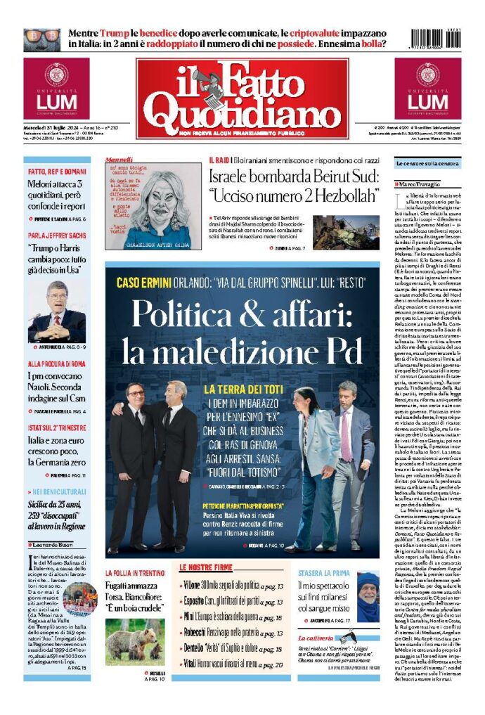 Copertina di mercoledì 31 Luglio 2024