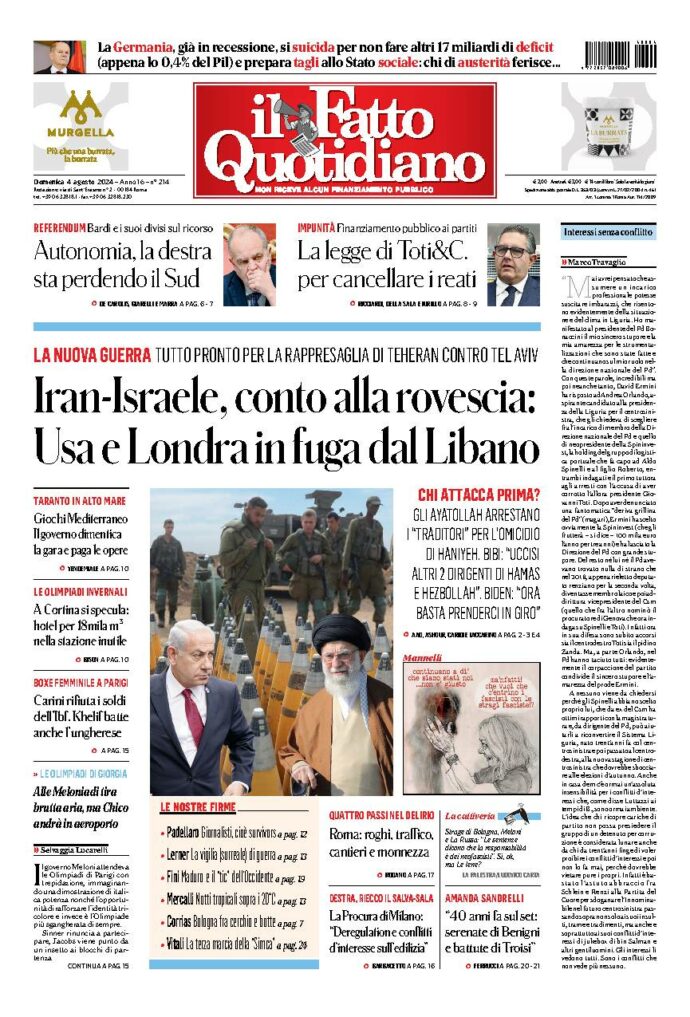 Copertina di domenica 4 Agosto 2024