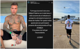 Copertina di Fedez ricoverato d’urgenza all’Ospedale: “Non è stato bene durante il volo per Gallipoli, è stato soccorso da un’ambulanza in aeroporto”. Poi firma per le dimissioni