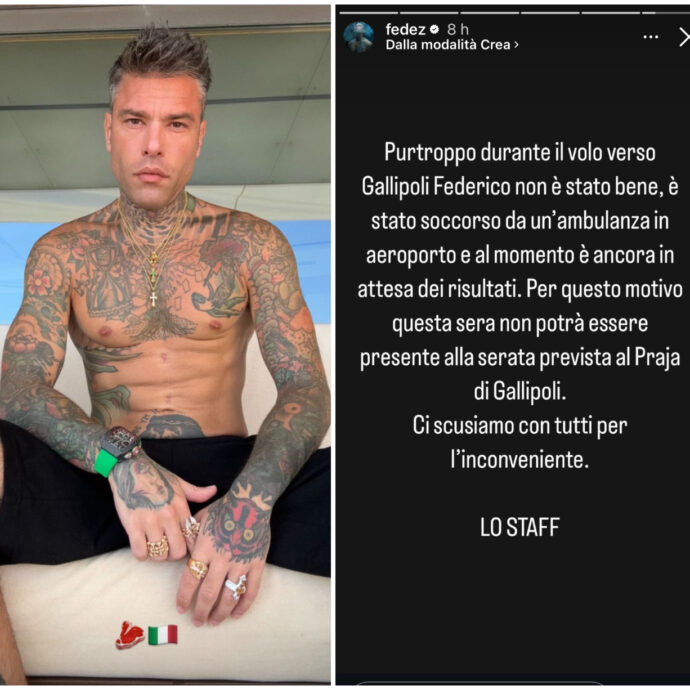 Fedez ricoverato d’urgenza all’Ospedale: “Non è stato bene durante il volo per Gallipoli, è stato soccorso da un’ambulanza in aeroporto”. Poi firma per le dimissioni