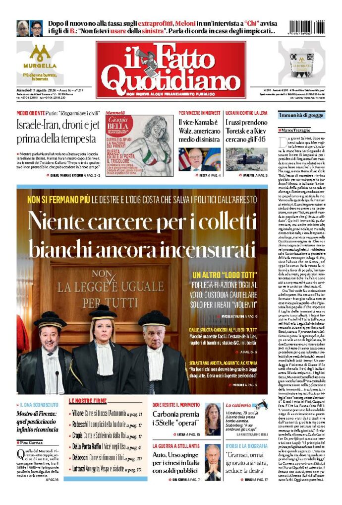 Copertina di mercoledì 7 Agosto 2024