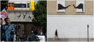 Copertina di Lupi, elefanti, scimmie: Banksy torna con quattro nuove opere e gli utenti si scatenano sulle possibili interpretazioni
